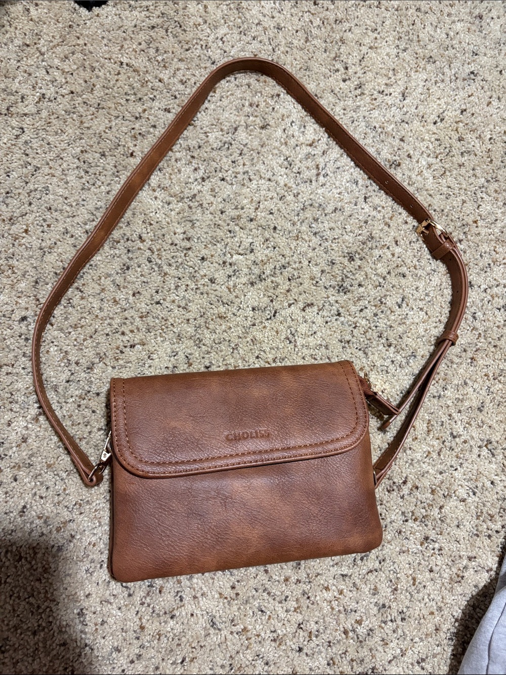 Choies Brown Faux-Leather Crossbody Bag with Adjustable Strap